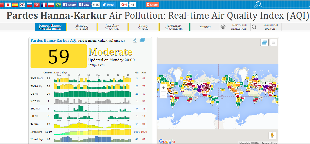 מפת גוגל זיהום אוויר